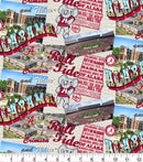 University of Alabama Crimson Tide Cotton Fabric Scenic Map Fabric by the yard