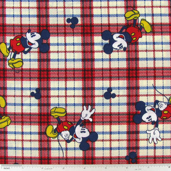 Disney Mickey Mouse On Woven Plaid Fabric by the yard