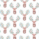 Deer Reindeer Buck Fawn Woodland on White Fabric by the yard