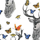 Floral Deer Reindeer Buck Fawn Woodland on White Fabric by the yard