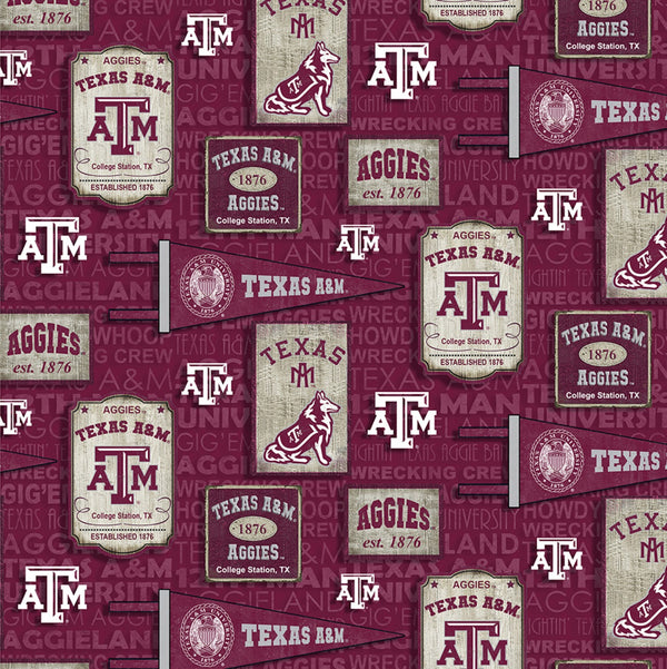 NCAA-Texas A&M Aggies Vintage Pennant Cotton Fabric by the yard
