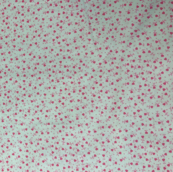 Tiny Pink Valentine Hearts on White Fabric by the yard