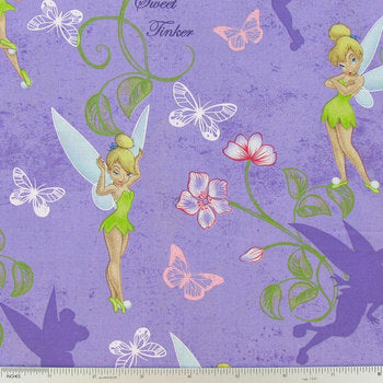Disney Princess Tinker Bell Flowers Silhouettes Fabric by the yard