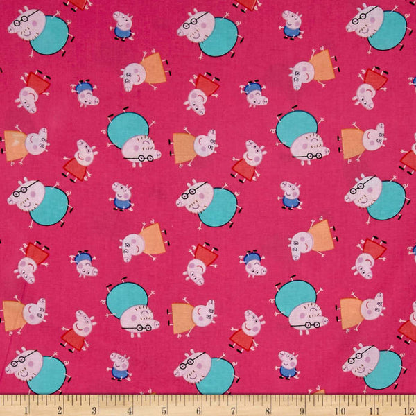 Disney Pig Peppa One Big Family Fabric by the yard