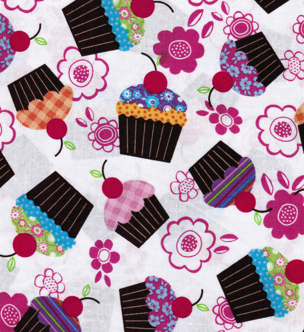 Cupcakes and Flowers Floral Daisy Cherry Fabric by the yard