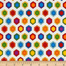 Lost World Polygon White Cubes Geometric Fabric by the yard