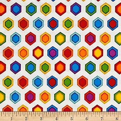 Lost World Polygon White Cubes Geometric Fabric by the yard