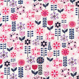 Daisy Floral Pink Navy Fabric by the yard