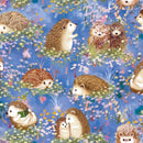 Hedgehog Village Blue Fabric by the yard