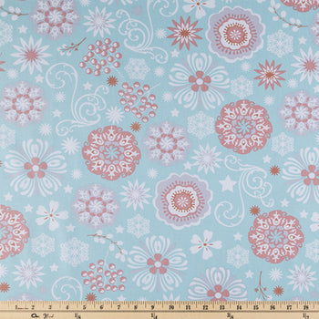 Spa Coral Feather Damask Floral Fabric by the yard