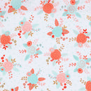 Piper Floral Roses Mint Peach Gold Fabric by the yard