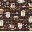 Coffee Print Brown Fabric by the yard