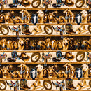 Blue Brown Horses Fabric by the yard