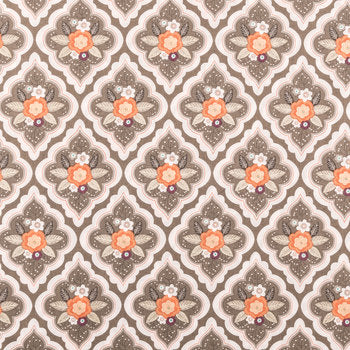 Gray Orange Damask Floral Fabric by the yard