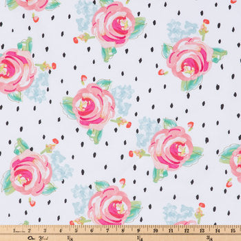 Watercolor Rose on Dot Floral Roses Fabric by the yard