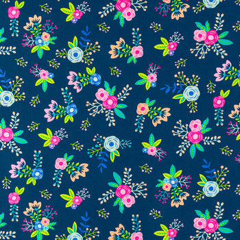 Floral Roses on Navy Fabric by the yard