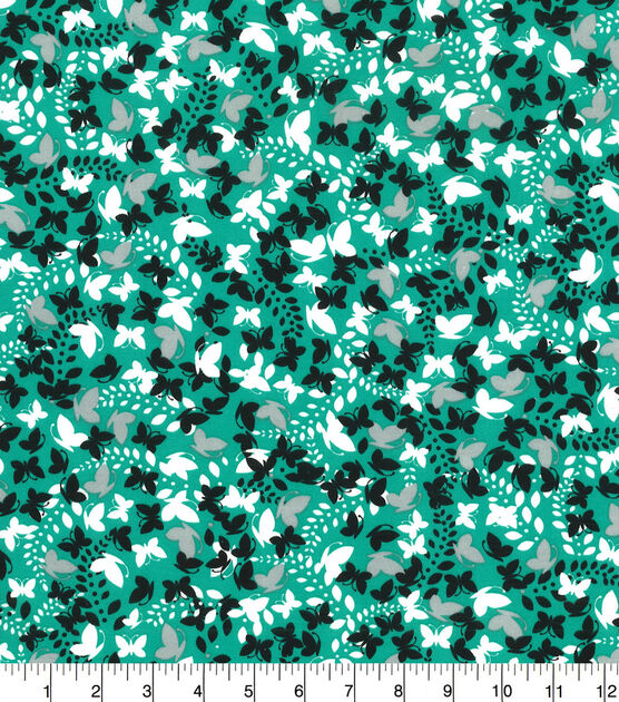 Pool Green Black Butterfly Floral Fabric by the yard