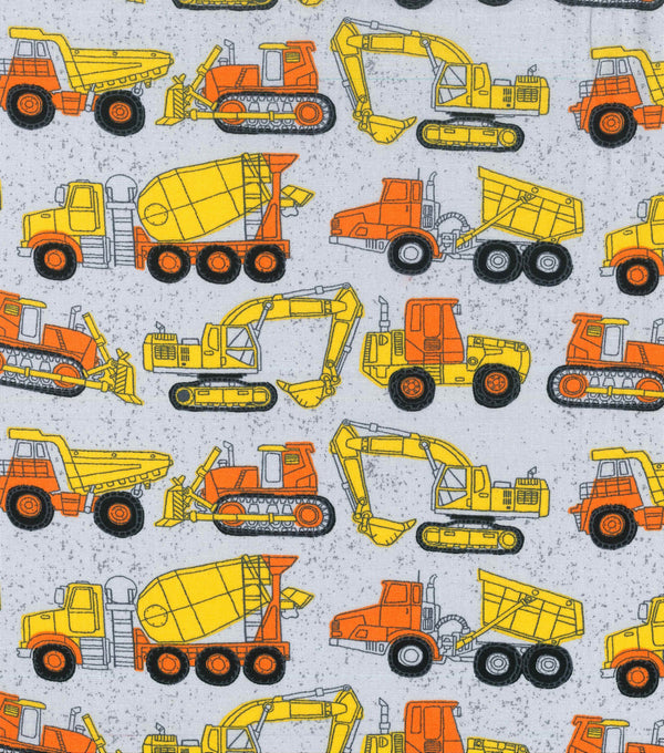 Construction Trucks on Gray Novelty Fabric by the yard