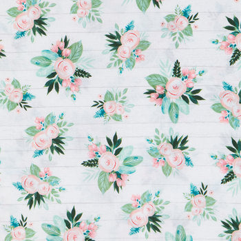 Rose Lambs Ear Shiplap Floral Roses Fabric by the yard