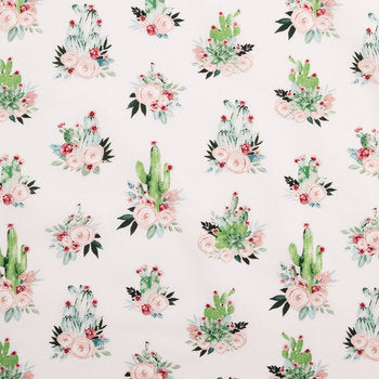 Cactus Bouquet Floral Roses Fabric by the yard