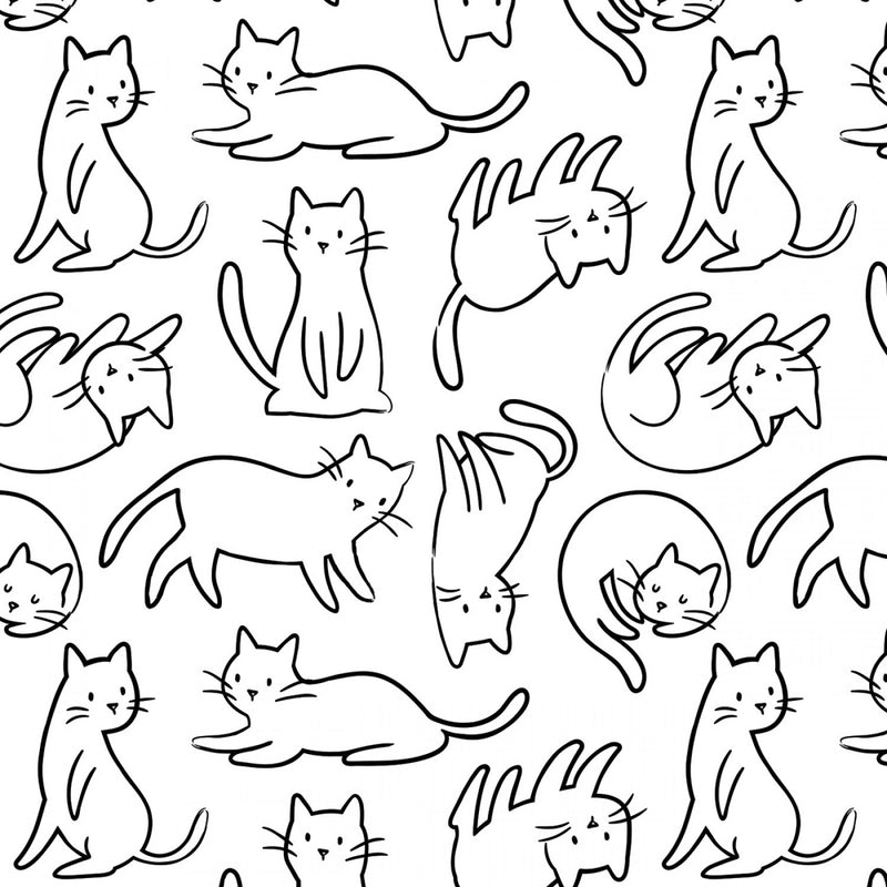 Meow Felines Cats Kitten Gray White Black Animals Fabric by the yard