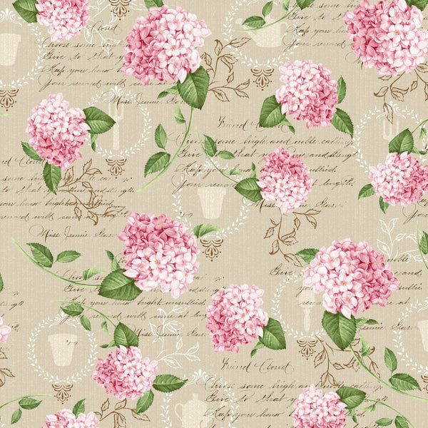 Pink Lady Floral Hortensia Fabric by the yard