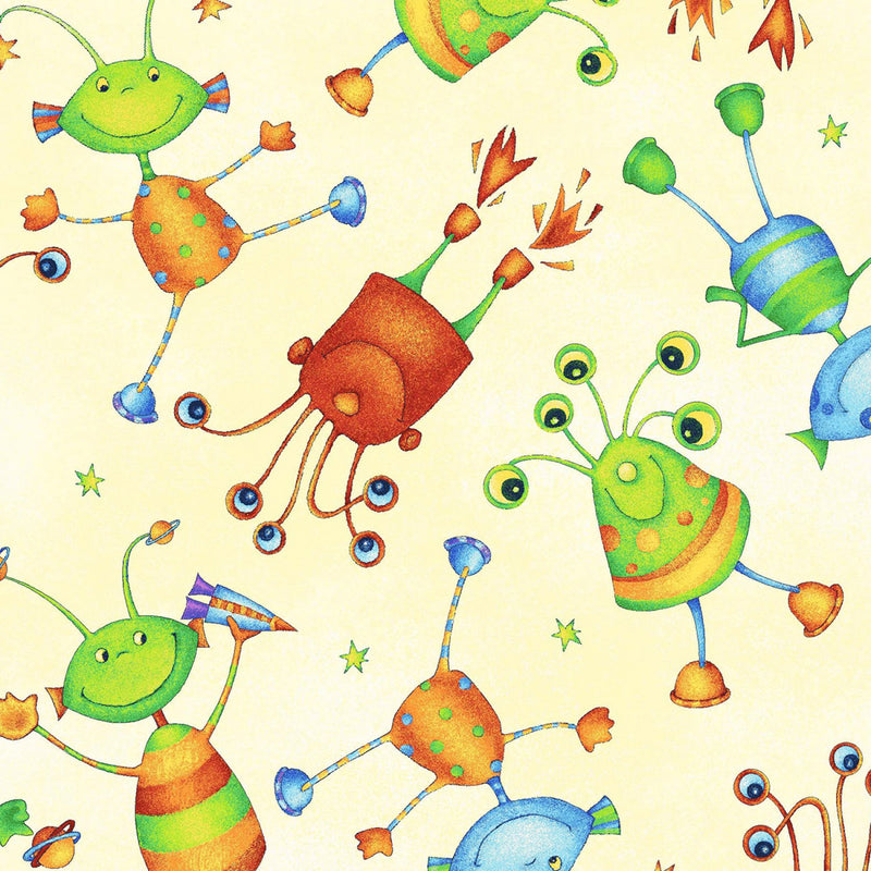 Super Spacey Aliens Monsters Space Fabric by the yard