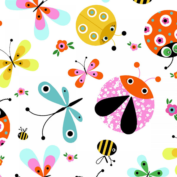 Flutterby Dragonflies, Lady Bugs Butterflies Butterfly Fabric by the yard