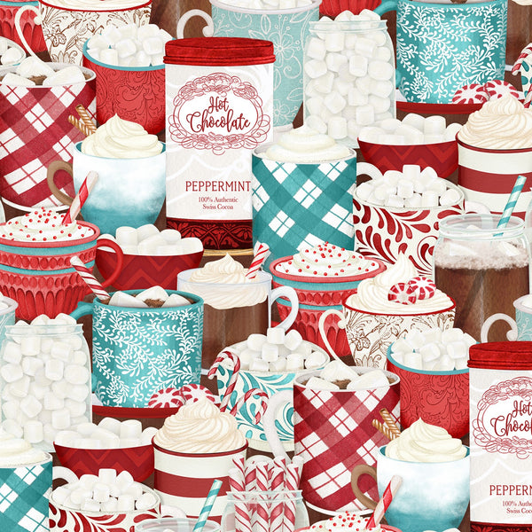 Cuppa Cocoa Coffee Marshmallow Mint Red Fabric by the yard