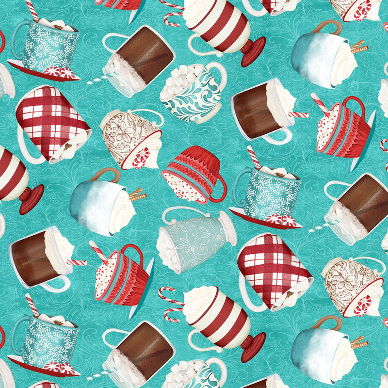 Cuppa Cocoa Coffee Marshmallow on Mint Fabric by the yard