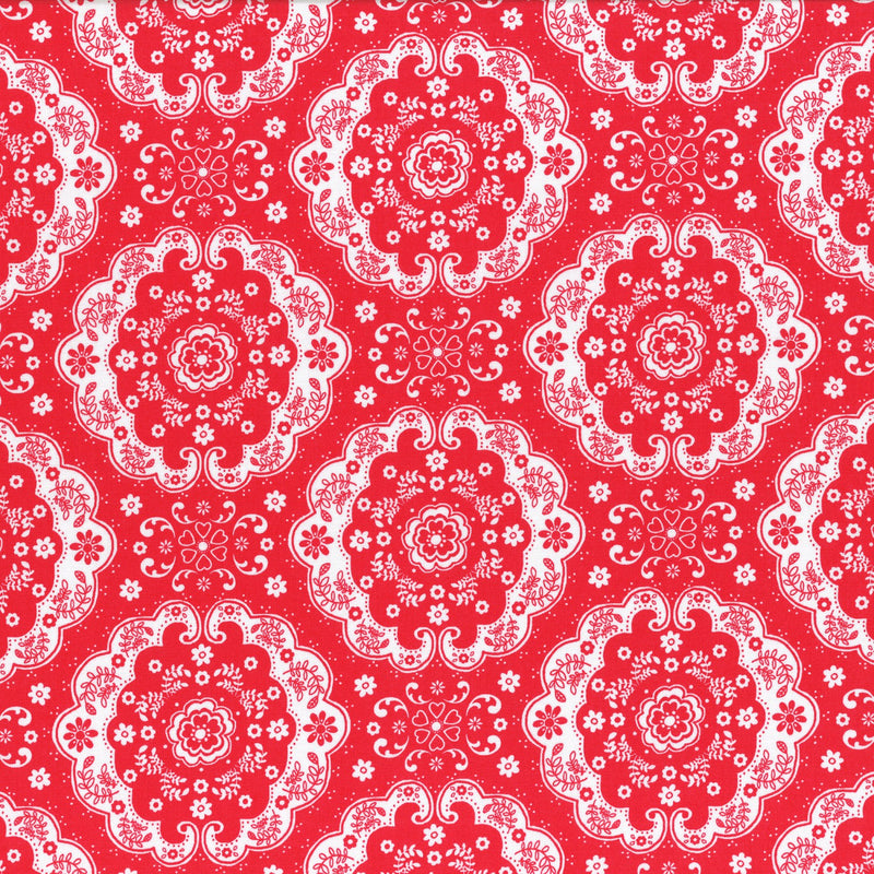 Damask Red Floral Fabric by the yard