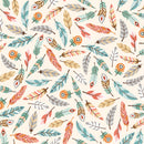Camp A Long Critters Woodland Feathers on Cream Fabric by the yard
