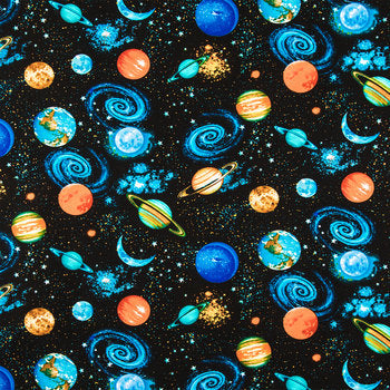 Galaxy Stars and Planets Fabric by the yard