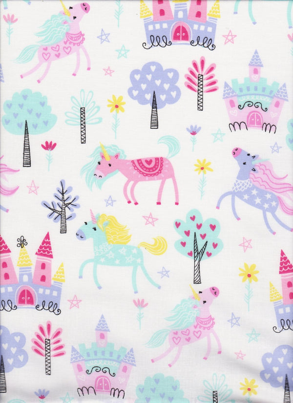 Unicorn and Castle Fabric by the yard