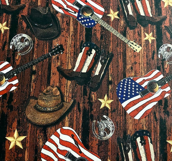 Cowboy Guitar One Of Kind Fabric by the yard