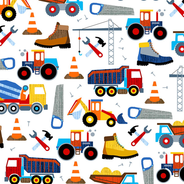 Work Zone Construction Trucks Fabric by the yard