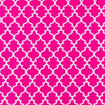Quatrefoil Lattice Geometric White Hot Pink Fabric by the yard