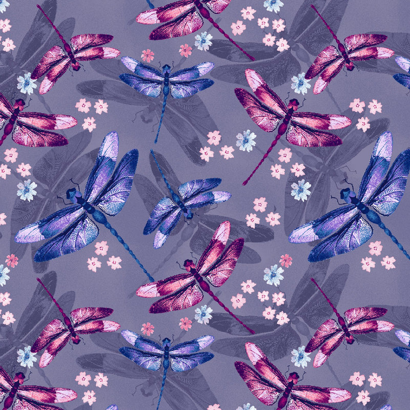 Midnight Hydrangea Dragonflies Floral Dragonfly Fabric by the yard