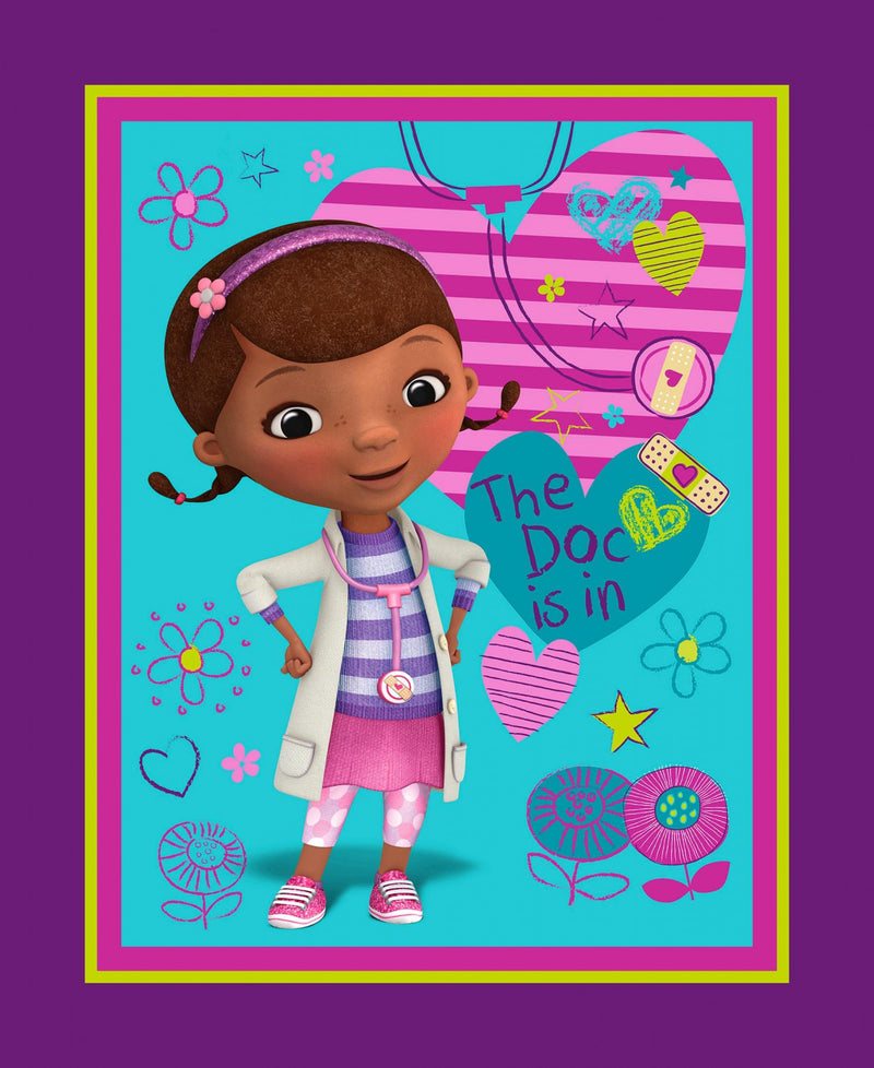 Disney Doctor McStuffin The Doc Is In Panel approx. 36in x 44in Fabric by the panel