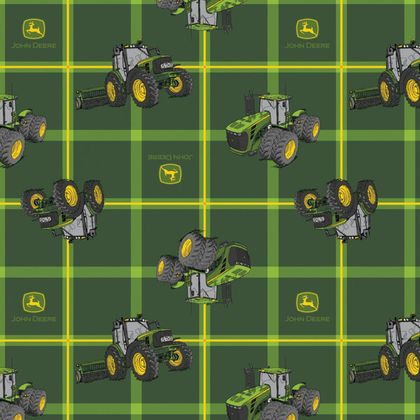 John Deere Tractor Square Plaid Fabric by the yard