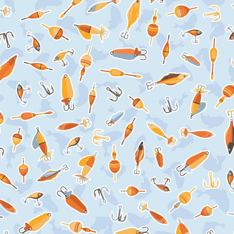 fabric with fish hooks Gone Fishing Hooks Lures Fabric by the yard