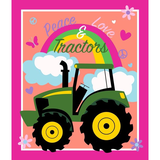 John Deere Peace Love and Tractors Panel approx. 36in x 44in Fabric by the panel
