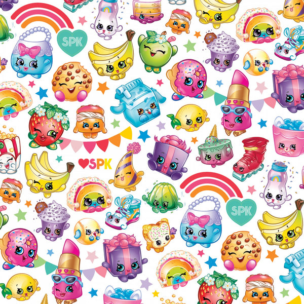 Shopkins Packed Rainbow Celebration Fabric by the yard