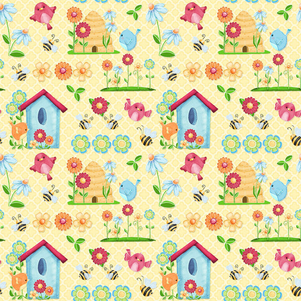 Birds and Bees Daisy Floral Fabric by the yard
