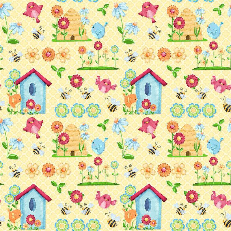 Birds and Bees Daisy Floral Fabric by the yard