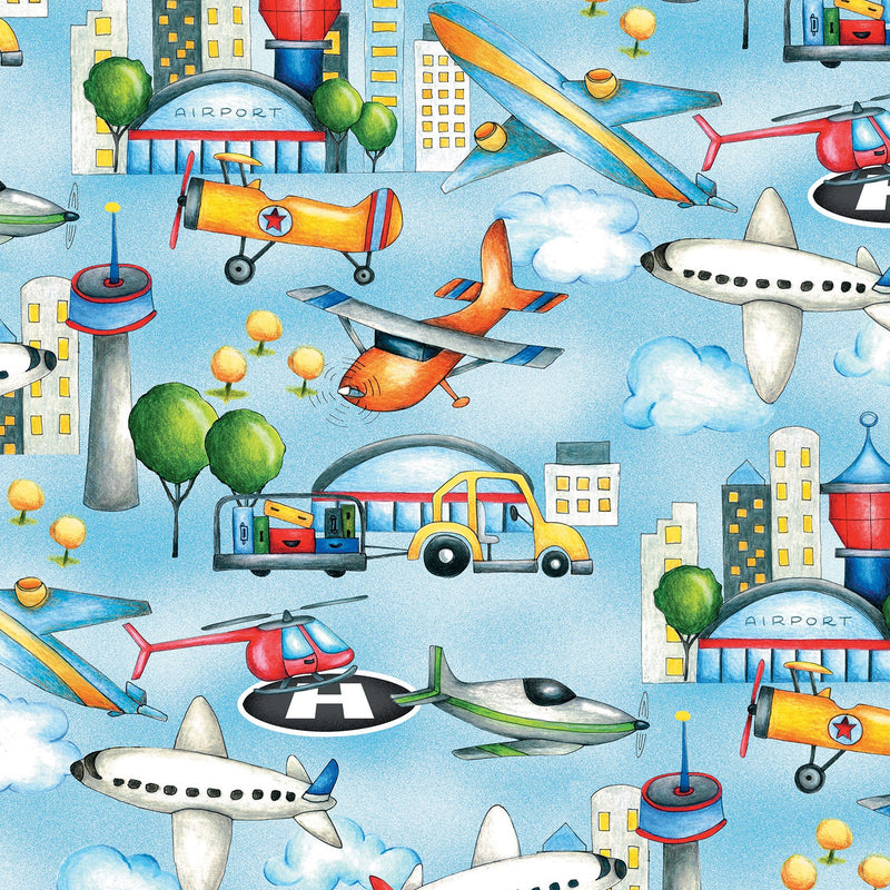 Ready for Takeoff Planes Airport Fabric by the yard