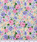 French Bouquet Pink and Lavender Roses Floral Fabric by the yard