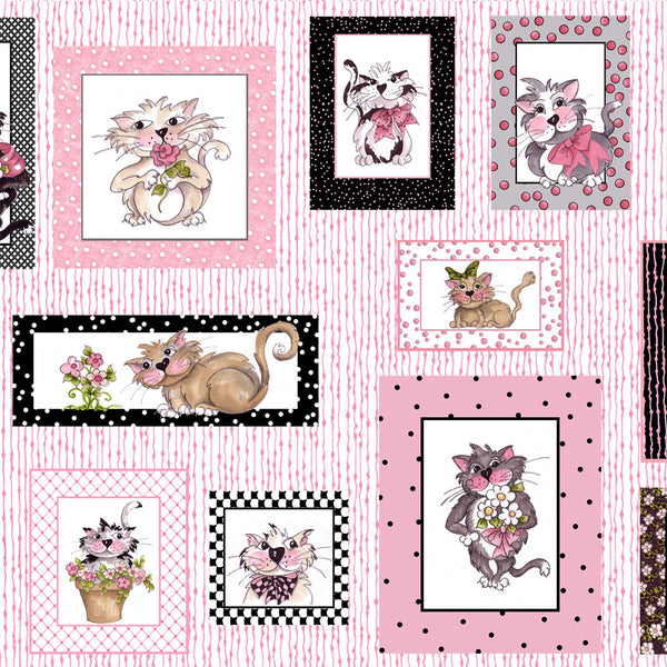 Fancy Cats Pink Kitten Animals Fabric by the yard