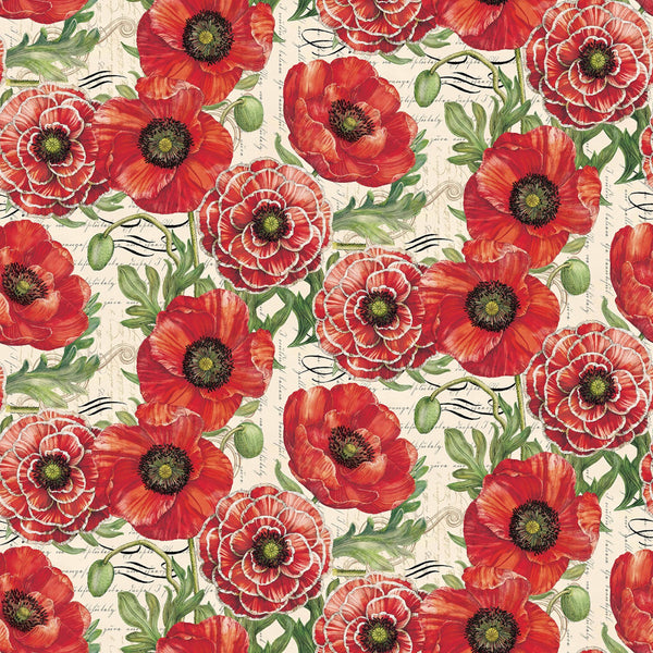 Poppy Floral Poppies Alone Cream Fabric by the yard