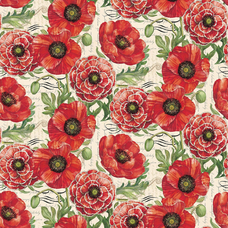 Poppy Floral Poppies Alone Cream Fabric by the yard